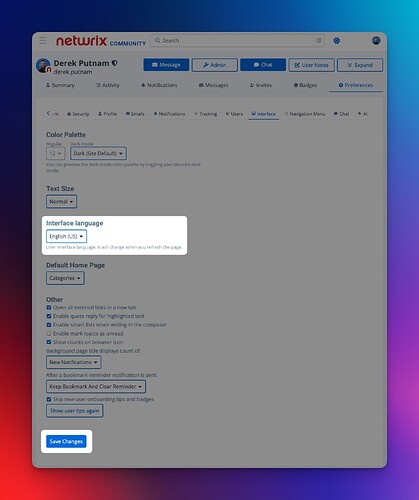 Interface language setting