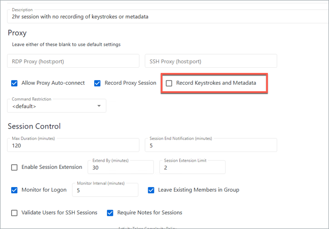 Enable-Disable Keystrokes via Connection Profile